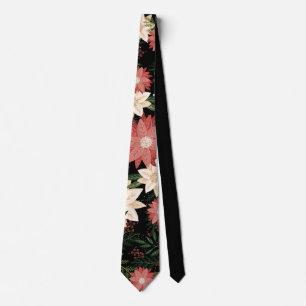 Festive Christmas Holiday Party Poinsettia Neck Tie