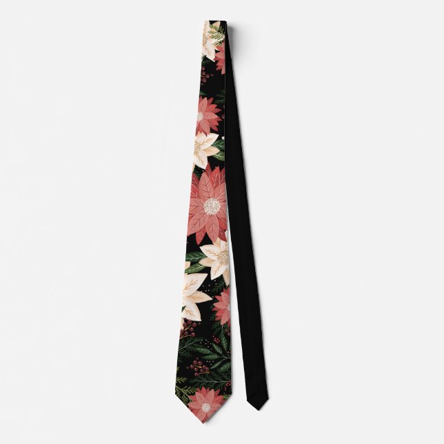 Festive Christmas Holiday Party Poinsettia Neck Tie (Front)