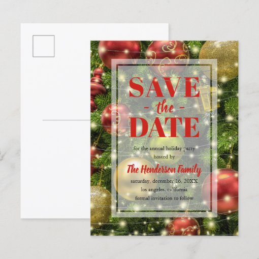 Festive Christmas | Holiday Party Save the Date Invitation Postcard | Zazzle