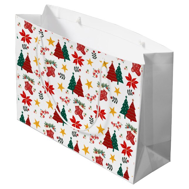 Festive Christmas Holiday Pattern Large Gift Bag (Back Angled)