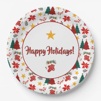Festive Christmas Holiday Pattern Paper Plates