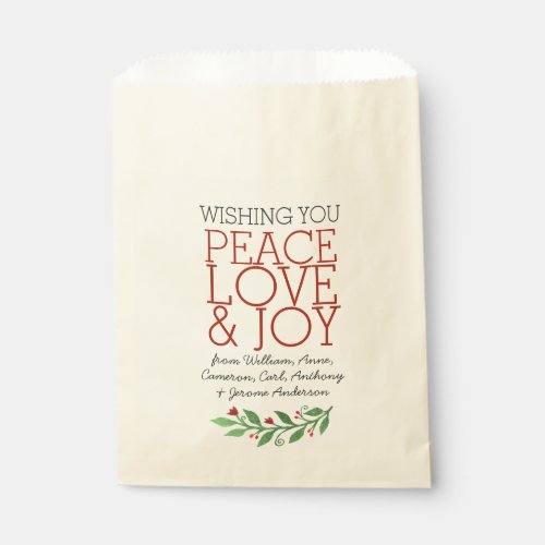 Festive Christmas Holiday Peace Love Joy Party Favor Bag