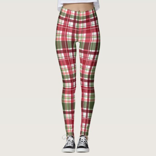 Festive Christmas Holiday plaid Leggings | Zazzle