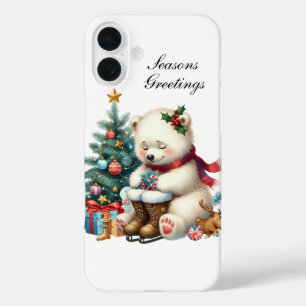 Festive Christmas Holiday polar bear customizable iPhone 16 Plus Case