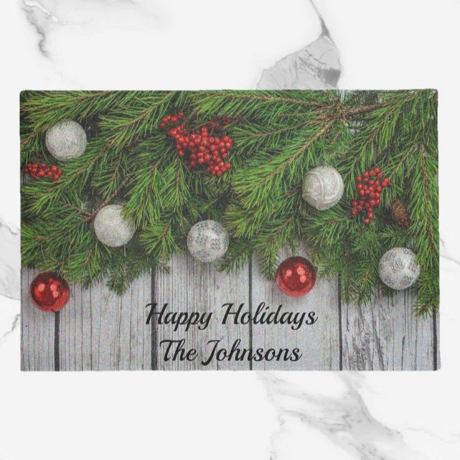 Festive Christmas Holiday Red Green & Silver Doormat (Creator Uploaded)