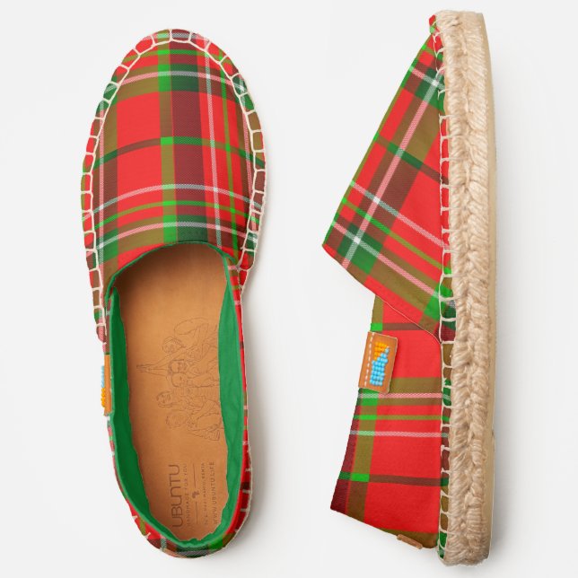 Festive Christmas Holiday Tartan Pattern Red Green Espadrilles (Side)
