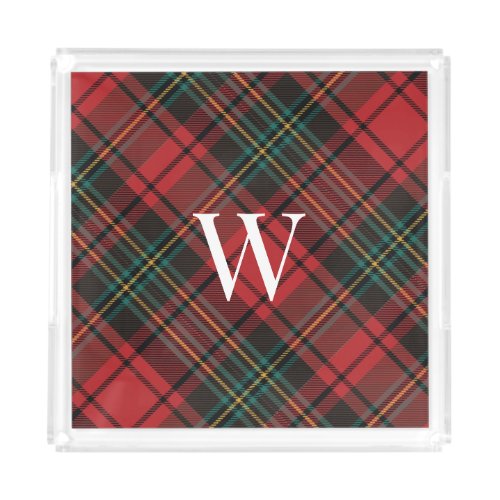 Festive Christmas Holiday Tartan Plaid  Monogram Acrylic Tray