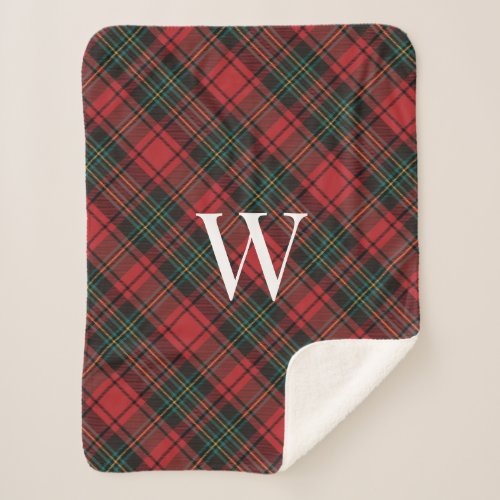 Festive Christmas Holiday Tartan Plaid  Monogram Sherpa Blanket