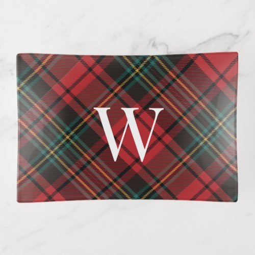 Festive Christmas Holiday Tartan Plaid  Monogram Trinket Tray