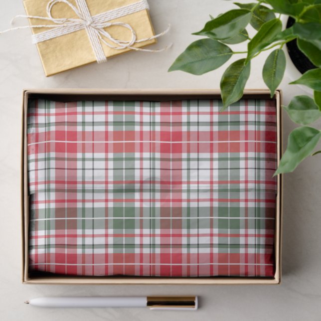 Festive Christmas Holiday Tartan Red Green Pattern Tissue Paper (Gift)