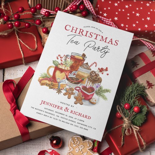 Festive Christmas Holiday Tea Party Invitation