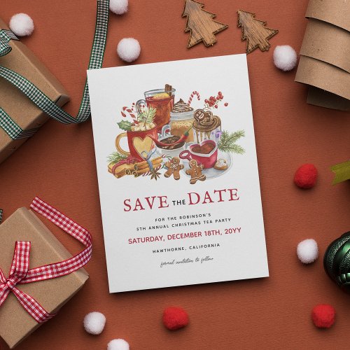 Festive Christmas Holiday Tea Party Save the Date