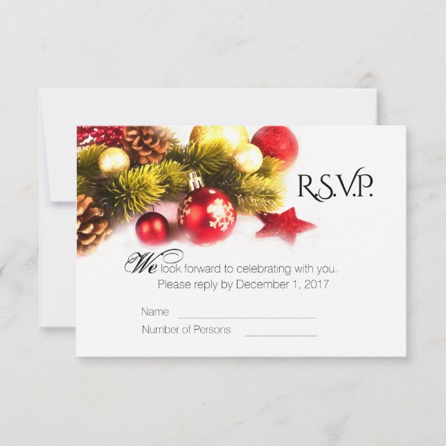 Festive Christmas Holiday Wedding RSVP Card (Front)