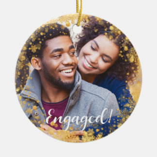 Festive Christmas Holidays Engaged Photo Ceramic Ornament