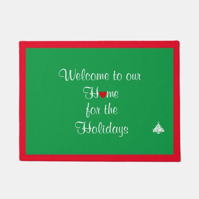 Festive Christmas Holidays Red and Green  Doormat (Front)