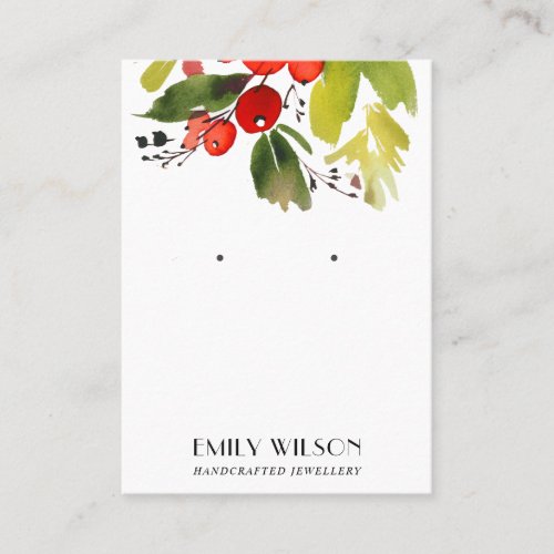 FESTIVE CHRISTMAS HOLLY BERRY STUD EARRING DISPLAY BUSINESS CARD