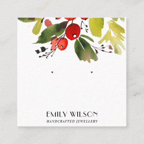 FESTIVE CHRISTMAS HOLLY BERRY STUD EARRING DISPLAY SQUARE BUSINESS CARD
