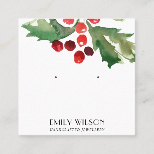 FESTIVE CHRISTMAS HOLLY BERRY STUD EARRING DISPLAY SQUARE BUSINESS CARD