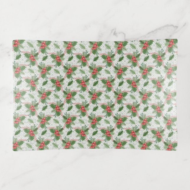 Festive Christmas Holly Christmas Home Decor Trinket Tray (Front)