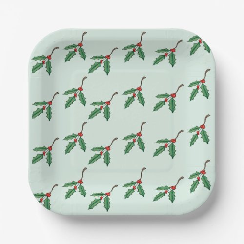 Festive Christmas Holly Coffee Party Paper Plates 