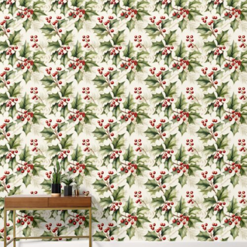 Festive Christmas Holly Leaves Peel And Stick Wallpaper