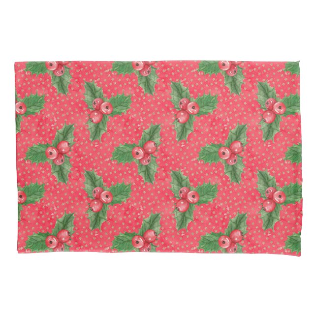 Festive Christmas Holly Pillow Case (Front)