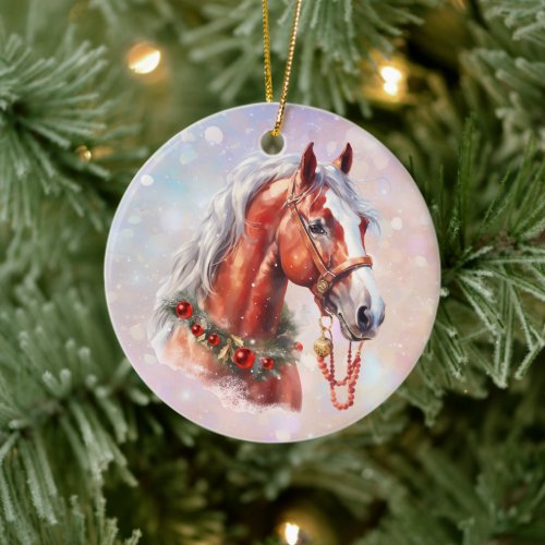 Festive Christmas Horse Granddaughter  Ceramic Ornament
