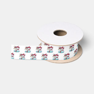Festive Christmas ice skating polar bear tiled Satin Ribbon