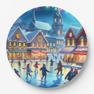 Festive Christmas Ice Skating Scene Paper Plates