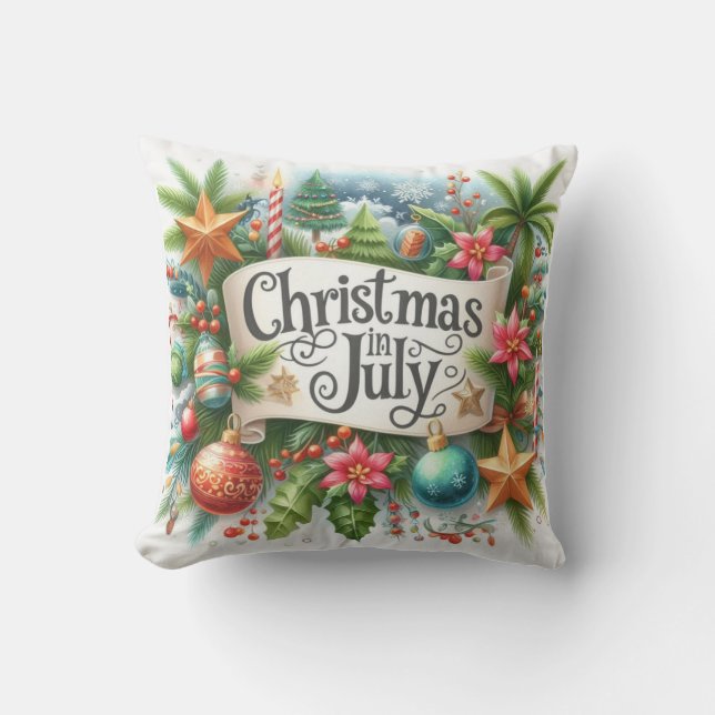 Festive Christmas in July  Outdoor Pillow (Front)