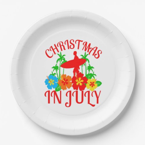 festive Christmas in July Surfer party  Paper Plates