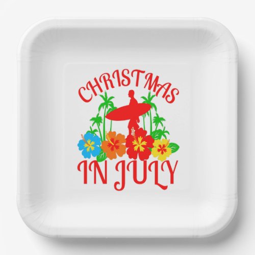 festive Christmas in July Surfer party  Paper Plates