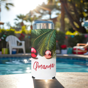 Festive Christmas In July Tropical Palm Tree Name Seltzer Can Cooler