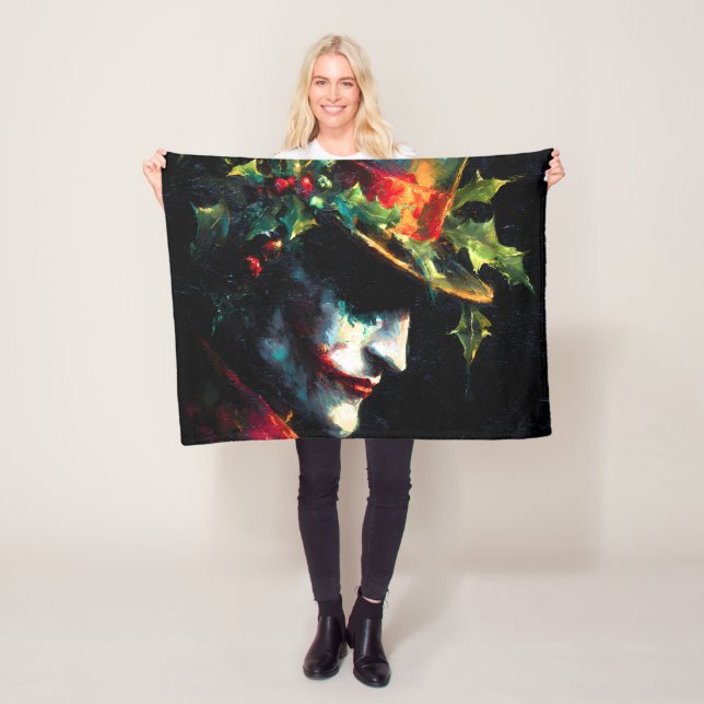 Festive Christmas Joker Portrait Fleece Blanket (In Situ)