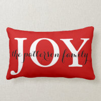 Festive Christmas Joy Red White Personalized Lumbar Pillow