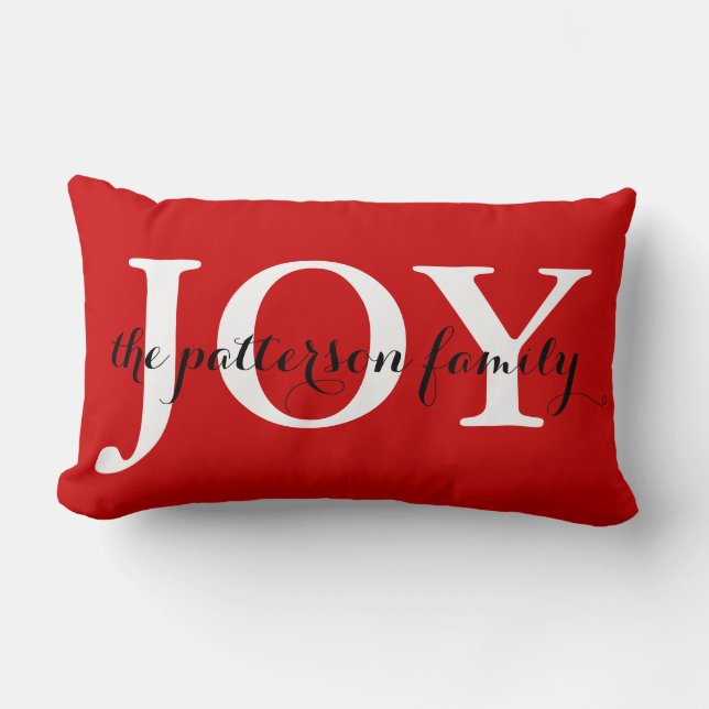 Festive Christmas Joy Red White Personalized Lumbar Pillow (Front)