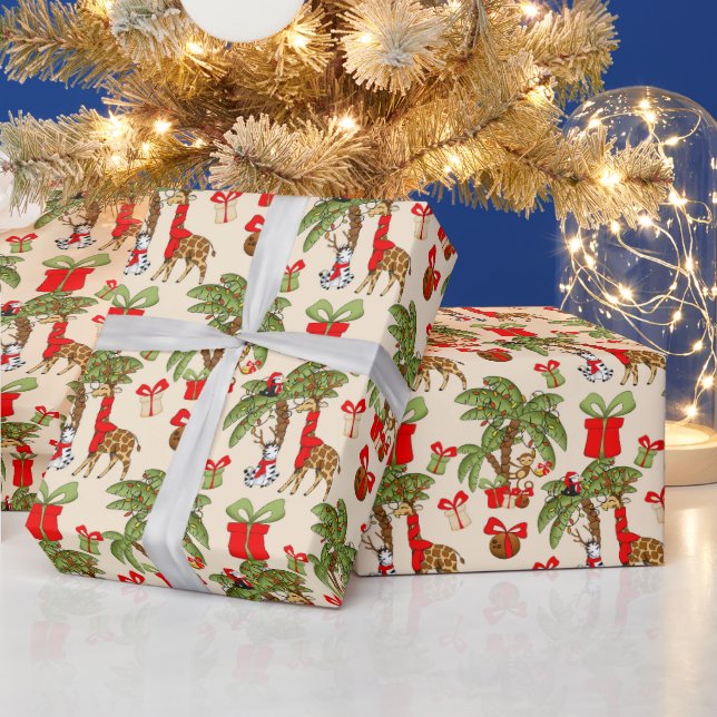Festive Christmas Jungle animals tiled party Wrapping Paper (Holidays)