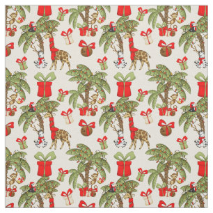 Festive Christmas jungle animals tiled pattern Fabric