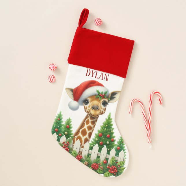 Festive Christmas jungle giraffe add name Stocking (Front)