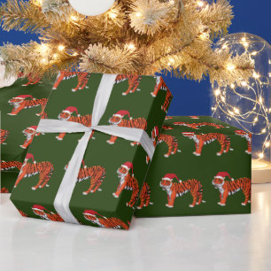 Festive Christmas jungle tiger tiled Wrapping Paper