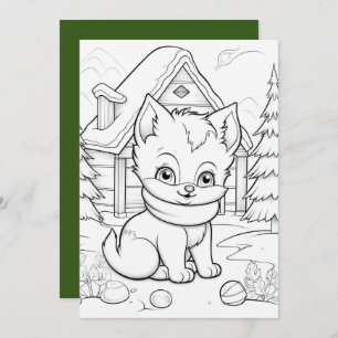 Festive Christmas kids coloring cat  Holiday Card