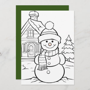Festive Christmas kids coloring snowman Holiday Card