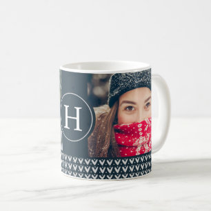 Festive Christmas Knitted Sweater Monogram & Photo Coffee Mug