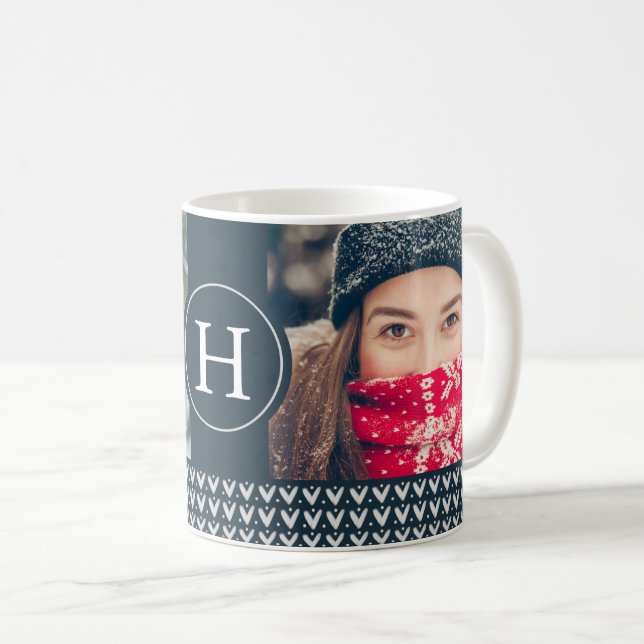 Festive Christmas Knitted Sweater Monogram & Photo Coffee Mug (Front Right)
