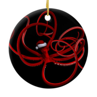 Festive Christmas Kraken Ceramic Ornament