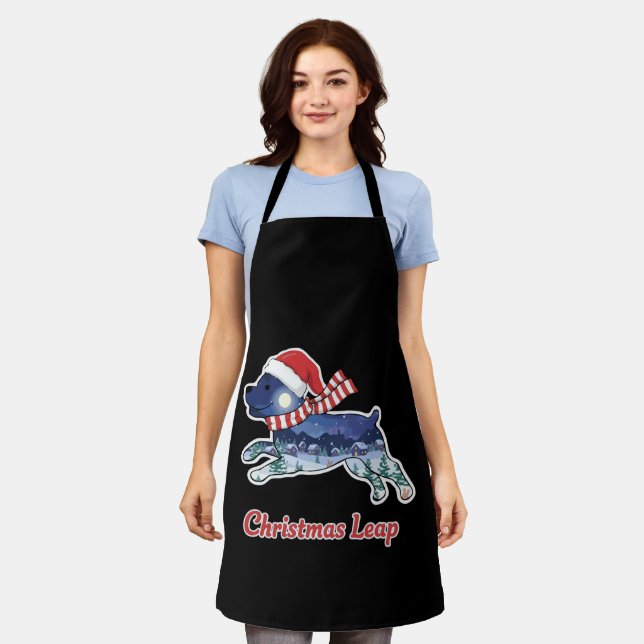 Festive Christmas Leaping Dog | Cute Puppy Santa  Apron (Worn)