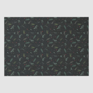 Festive Christmas Leaves Berries Botanical Black Tissue Paper