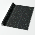 Festive Christmas Leaves Berries Botanical Black Wrapping Paper