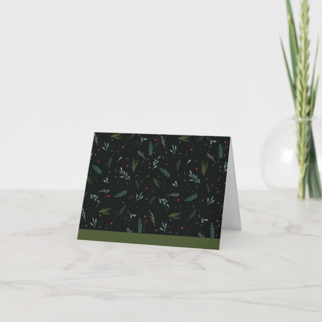 Festive Christmas Leaves Berries Botanical Blank Holiday Card (Front)