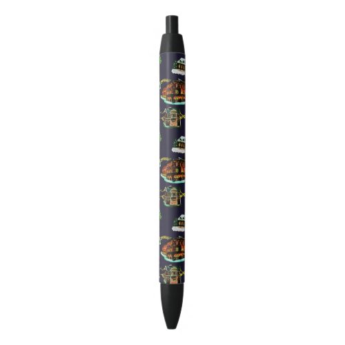 Festive Christmas Light Up Town House Tree Black Ink Pen